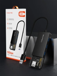 Концентратор CABLETIME CB02B (CT-HUBT2-PB) 4 порта, 5Gbps, 1 м, с блоком питания, USB-хаб для ноутбука и ПК