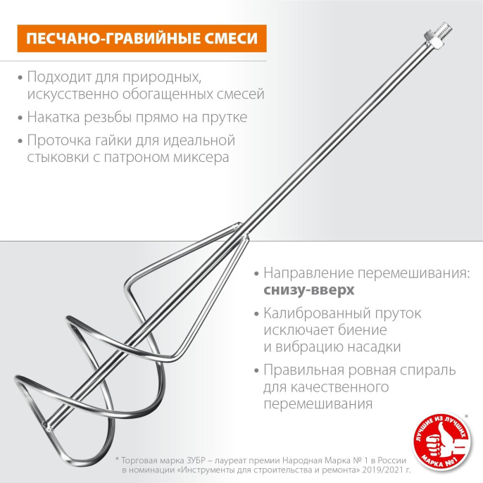 Миксер строит. для дрелей Зубр МНП-140 дл.590мм D140мм серебристый