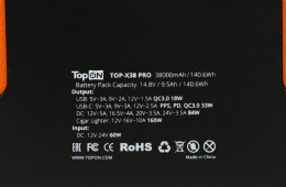 Внешний аккумулятор Power Bank TOPON TOP-X38PRO, 38000мAч, черный/оранжевый [103362]