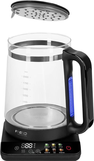 Чайник электрический Red Solution KG1330D 2л. 2000Вт прозрачный/черный корпус: стекло/пластик