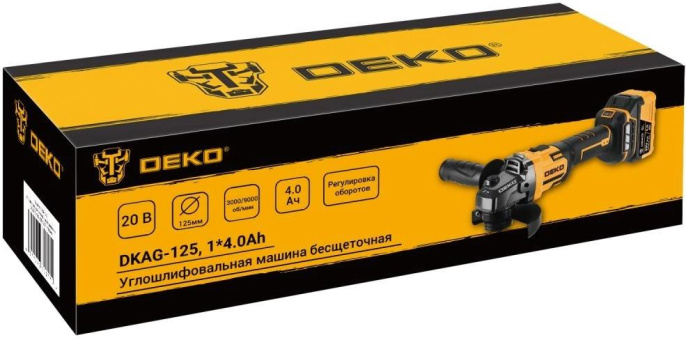 Аккум. углошлифовальная машина Deko DKAG-125 9000об/мин рез.шпин.:M14 d 125мм 083-1063