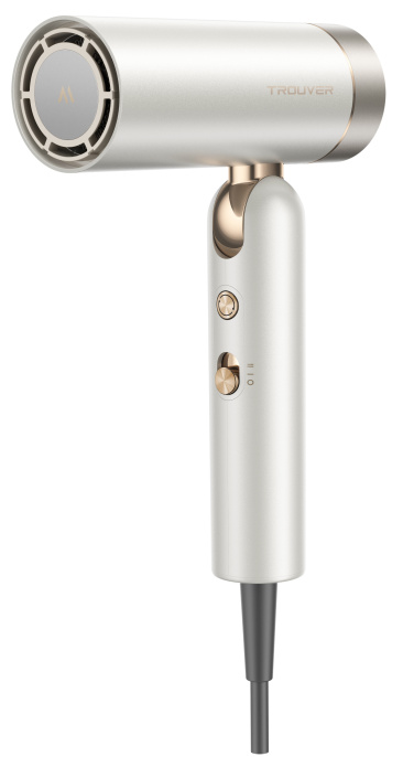 Фен Trouver Flip10 Pearl White AMFL10 номинальная мощность: 1500Вт, длина кабеля питания: 1.8 м, 300 млн отрицательных аноионов/см3, интеллектуальный контроль температуры NTC измеряет 1000 раз в секунду, 4 температурных режимов, 8 комбинаций настроек с