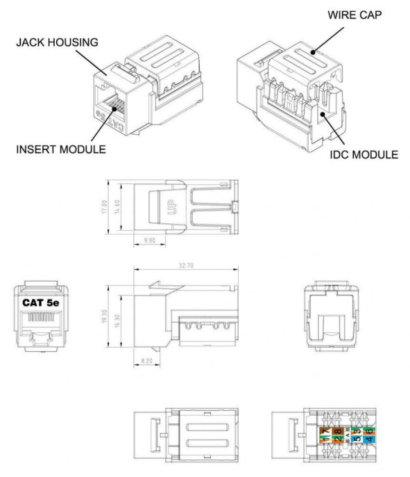 Модуль Hyperline KJNE-8P8C-C5E-90-GN информ. KeystoneRJ45 кат.5E зел. упак.:1шт