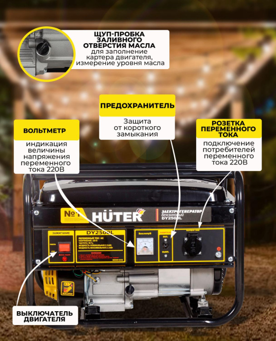 Генератор Huter DY2500L 2.2кВт 64/1/3