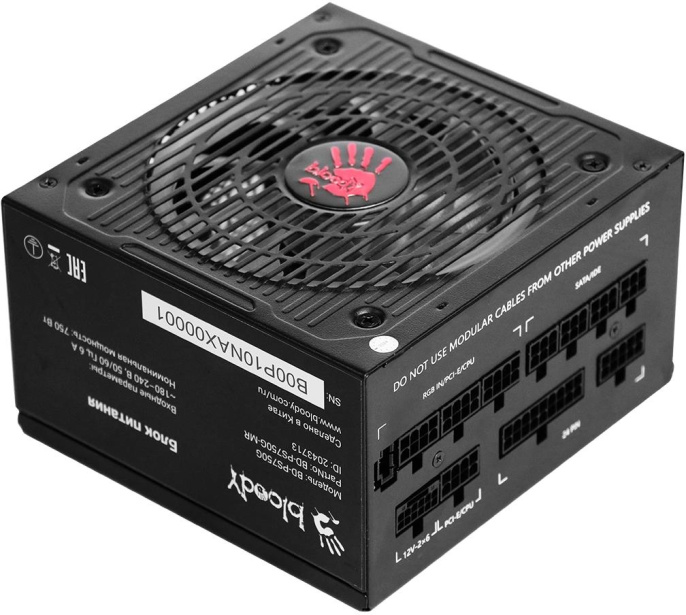 Блок питания BLOODY BD-PS750G, 750Вт, 80 PLUS GOLD, 120мм, черный, retail [bd-ps750g-mr]