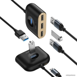 Хаб Baseus CAHUB-AY01 Square Round 4 in 1 USB HUB Adapter USB3.0 to 1xUSB3.0 + 3xUSB2.0 с кабелем 1m Black