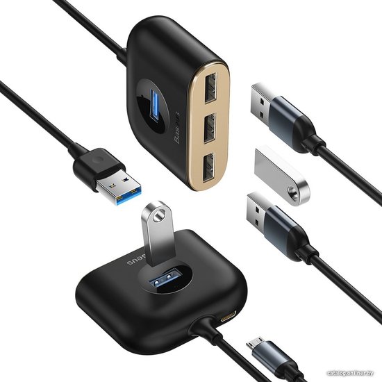 Хаб Baseus CAHUB-AY01 Square Round 4 in 1 USB HUB Adapter USB3.0 to 1xUSB3.0 + 3xUSB2.0 с кабелем 1m Black