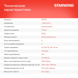 Газонокосилка роторная Starwind ELM-1500 1500Вт