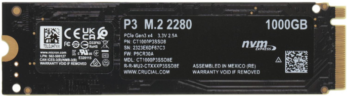 Накопитель SSD 1TB Crucial P3 CT1000P3SSD8, NVMe M.2