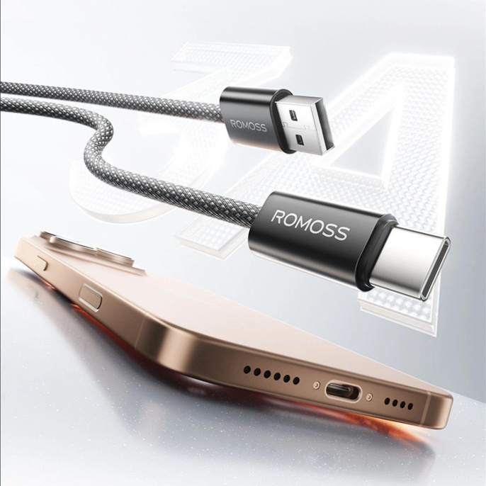 Кабель Romoss CB3038, USB Type-C m - USB m , 1.2м, MFI, 3A, черный [6958377525951]