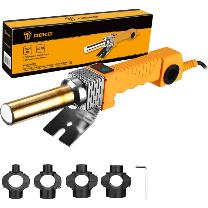 Аппарат для сварки полипропиленовых труб DEKO в металлическом кейсе, 4 насадки (16-32 мм) PPWM2500W 063-4248