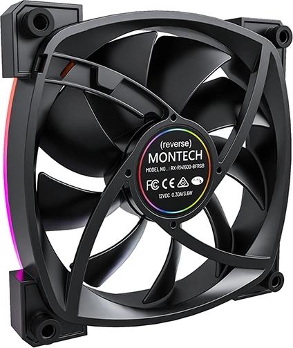 Вентилятор MONTECH RX140 Reverse, 140мм, 4-pin, 1600об/мин, 27.9 дБ, ARGB, черный, Ret [rx140 pwm black]