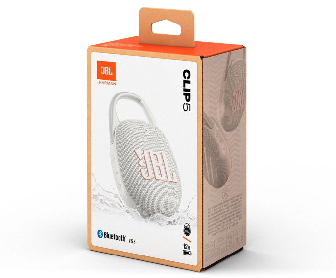 Колонка порт. JBL Clip 5 белый 7W Mono BT 10м 1400mAh