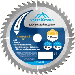 Пильный диск по дереву 185x22.23-20 мм, 48Т vertextools 185-48-22