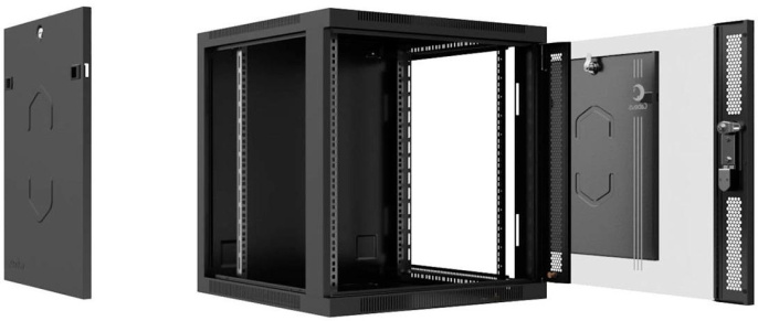 Cabeus SH-05F-9U60/45-BK Шкаф телекоммуникационный настенный 19" 9U 600x450x501mm (ШхГхВ) дверь стекло, цвет черный (RAL 9004)