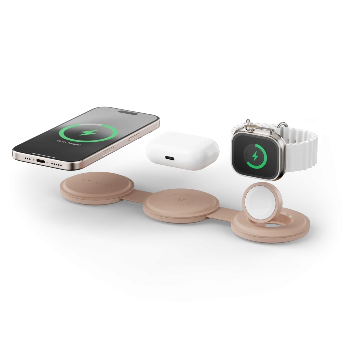 Переносное зарядное устройство Satechi Qi2 OntheGo 3-in-1 Wireless Charger. Цвет: нежно-розовый (ST-QTG31R)
