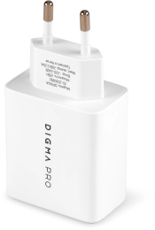 Сетевое зарядное устройство Digma DPW4A, USB-A, USB-C, 45Вт, 3A, белый [dpw4a5gx11wh]