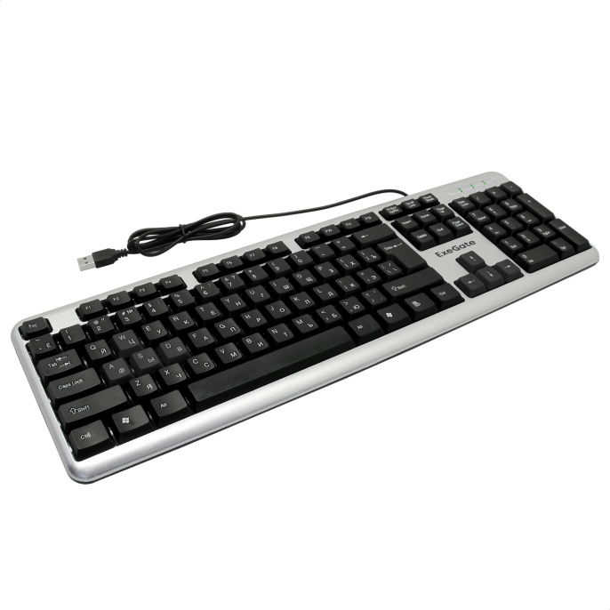 Клавиатура ExeGate Professional Standard LY-401 USB, полноразмерная, влагозащищенная, 104кл., Enter большой, длина кабеля 1,35м, серебристый корпус, Color Box EX264086RUS