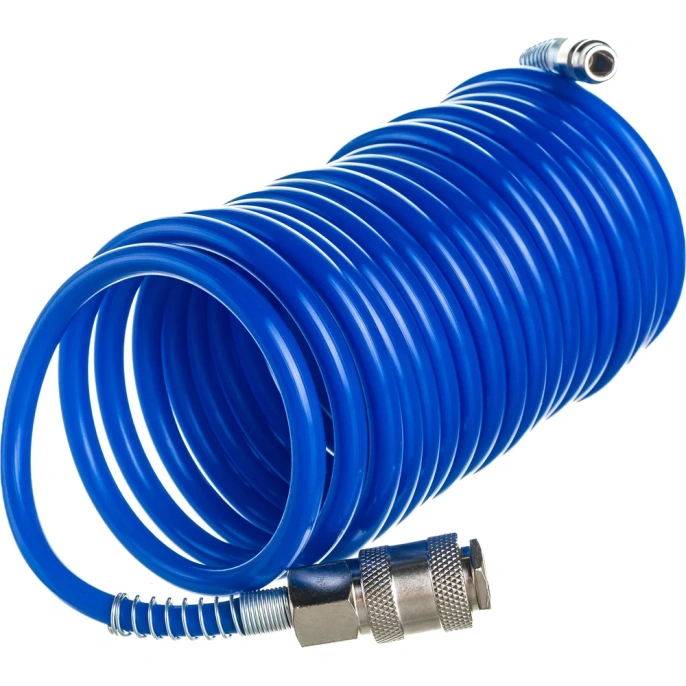 Шланг спиральный синий с быстросъемными соединениями профи 5 м; 5х8 мм; 20 бар Pegas pneumatic 4910