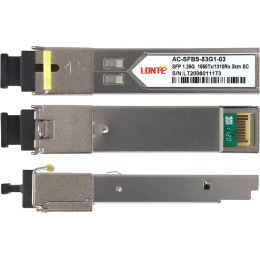 Трансивер/ SFP WDM module, 1.25G, 1550Tx/1310Rx, 3KM, DDM, SC (AC-SFBS-53G1-3)