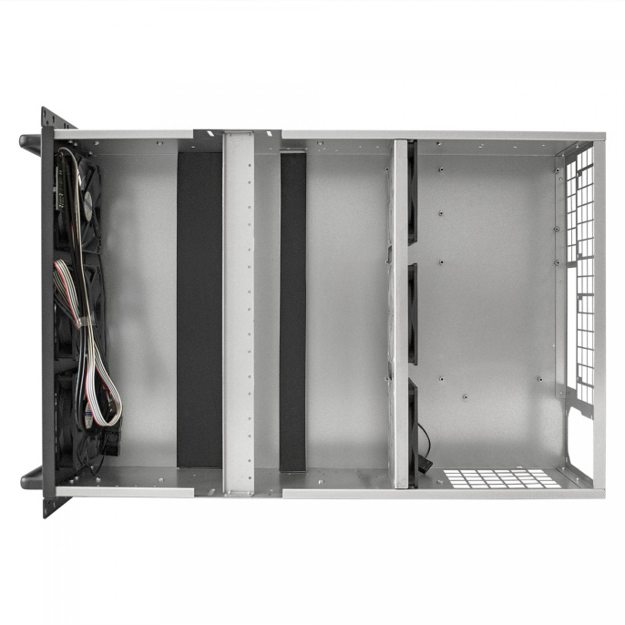 Корпус для майнинга ExeGate Pro 8-650 <без БП, 2*USB, 6*fan 120мм, места под: 8 видеокарт, 1 БП, RM 4U> EX288960RUS