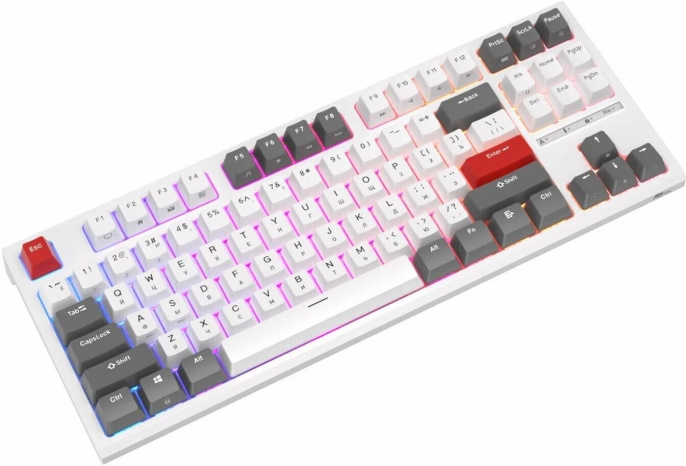 Клавиатура Royal Kludge RK-R87 White/Gray/Red белый/серый/красный, механическая, проводная, горячая замена клавиш, подсветка RGB, синие свичи