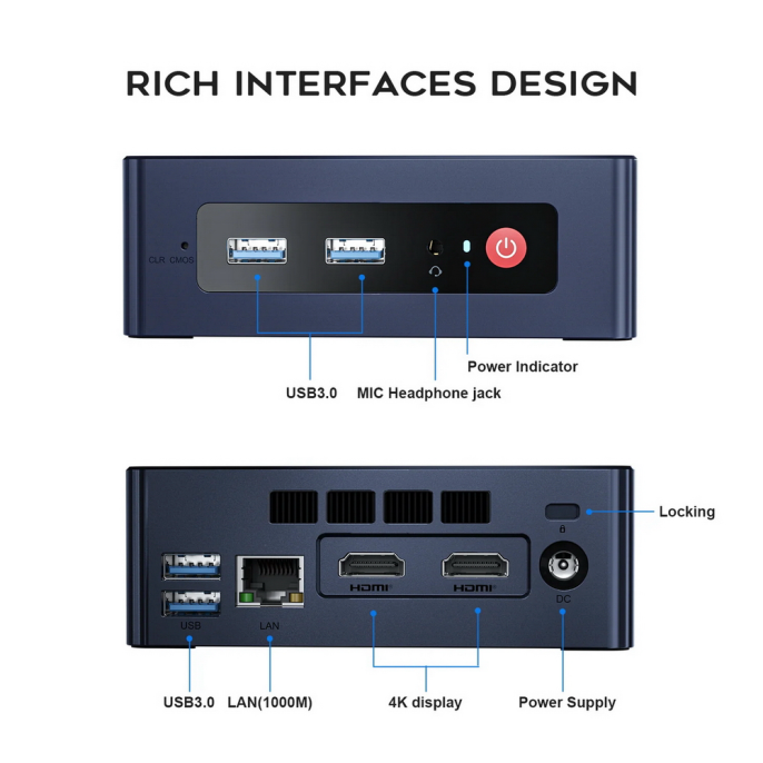 Мини-компьютер Beelink MINI S, CPU: Intel® Celeron® N5095 Processor , 4C/4T , GPU : Intel® UHD Graphics , 8GB DDR4 RAM  128GB SSD , Wi-Fi 5 ; Bluetooth 5.0; LAN 1000M BL/MINI S/N5095/8G/128G/Navy Blue