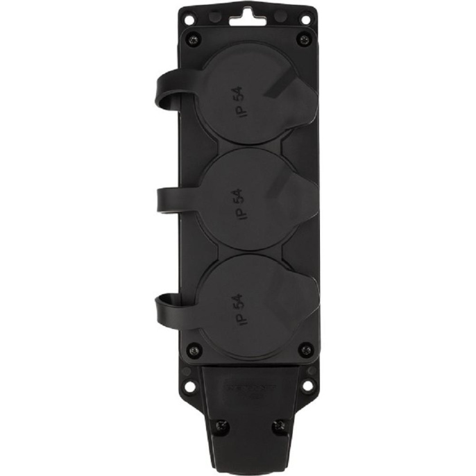 Rexant 111-223 Розетка колодка влагозащищенная с крышкой 3 гнезда COMPACT, с/з, 16А, IP54, каучук, черная