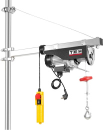 Таль TEH TTL250 (электрическая, мощность: 450 Вт, 125/250 кг, трос 12 м, блок полиспаст в комплекте, предназначена для подъема и опускания грузов весом до 250 кг на высоту до 6 м (125 кг - до 12 м), диаметр троса 3 мм )