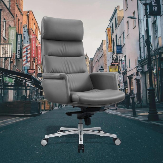 Кресло руководителя Cactus CS-LGR-DUBLIN, кожа, до 120кг, серый