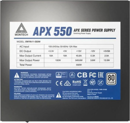 Блок питания Montech ATX 550W APX 550 80 PLUS WHITE 20+4pin APFC 120mm fan 6xSATA RTL