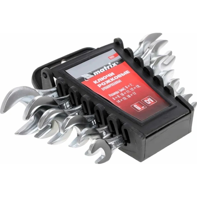 Набор рожковых ключей 6х17 мм, 6 шт., CrV, хромированные MATRIX 15231