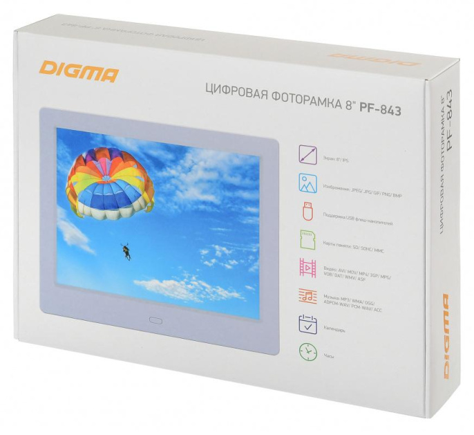Цифровая фоторамка Digma PF-843 IPS, 8", белый [pf843w]