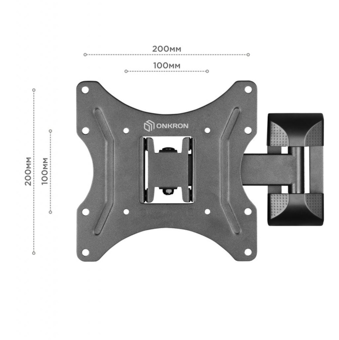 Кронштейн ONKRON/ 17-43" макс. 200*200, 1 колено, наклон -2º+12º, поворот 80º макс от стены 35-205мм, черный