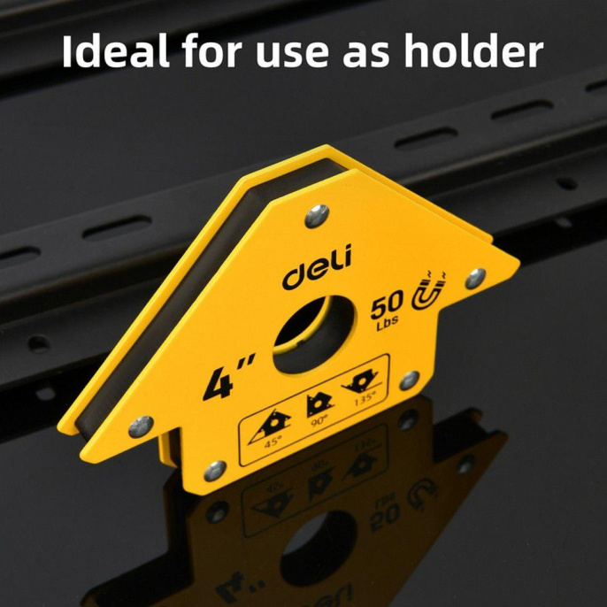 Угольник-фиксатор магнитный для сварки Deli DL-HDW50 макс. усилие 23кг, углы 45,90,135 град., размер 156х103х16мм, вес 560гр.