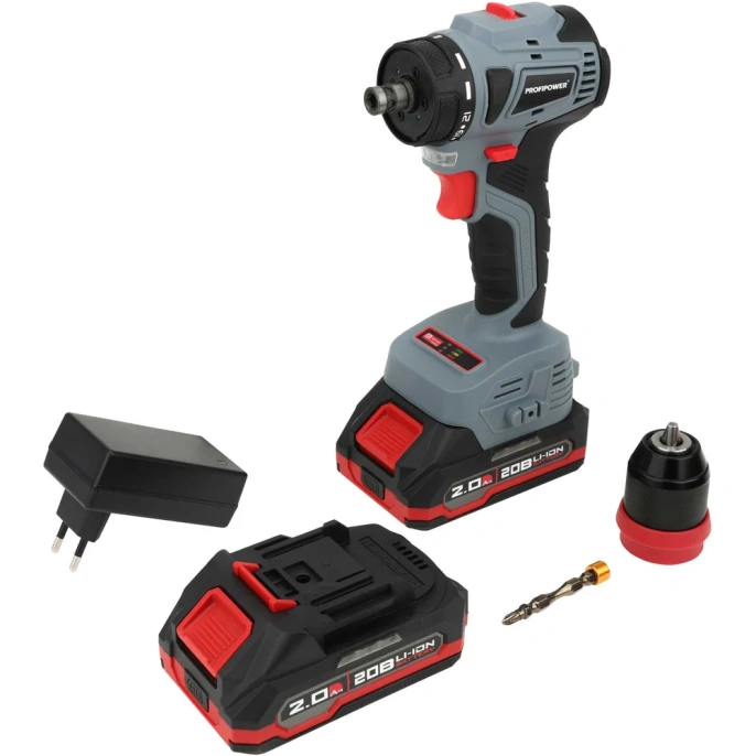 Аккумуляторный бесщеточный шуруповерт MKBL-20BM (Li-ion-2шт, 20В-2.0Ач, съемный патрон, З/У, 0,8-10мм, кейс) Profipower T0057