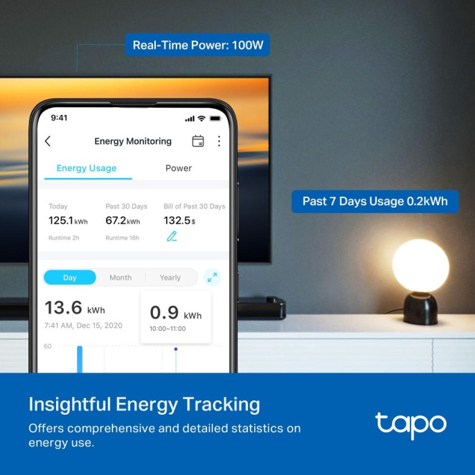 Умная розетка TP-LINK Tapo P110M,  EU,  Wi-Fi,  белый