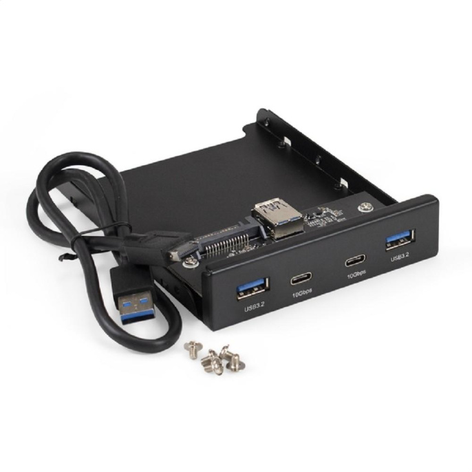 Планка USB на переднюю панель ExeGate U3H-622, 3,5", 2*TypeA +2*TypeC (USB 3.2 Gen2 (SuperSpeed USB 10Gbps), черная, металл, подсоединение к мат. плате) EX297553RUS