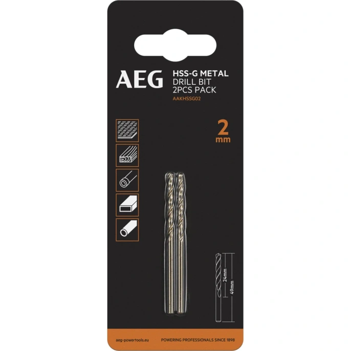 Сверло по металлу HSS-G (2 шт; 2х24х49 мм) AEG AAKHSSG02 4932479304