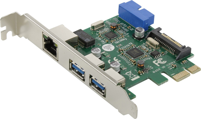 Контроллер Exegate EX290278RUS Контроллер сетевой ExeGate EXE-362 (PCI-E x1 v2.0, 2*USB3.0 ext. + 1*USB3.0 int. + LAN UTP 1000Mbps, разъем доп.питания, Chipset VL805 + RTL8153B)