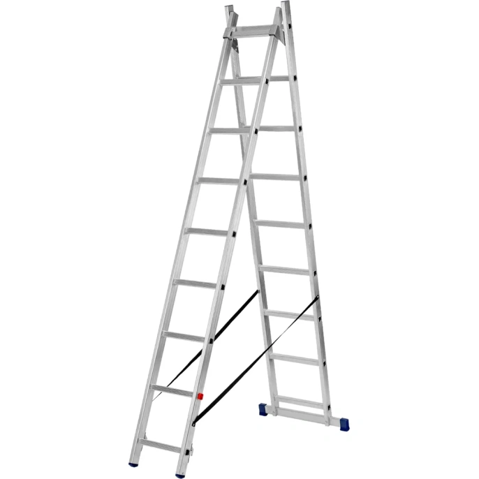 Алюминиевая двухсекционная лестница СИБРТЕХ 2х9 ступеней 97909