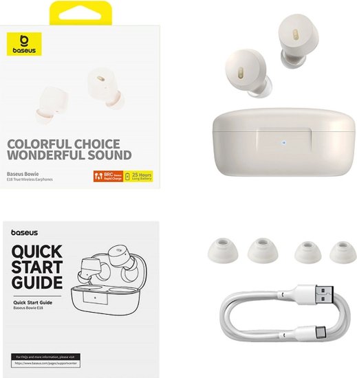 Наушники Baseus A00023800223-00 Bowie E18 True Wireless Earphones Stellar White материал: ABS + PC, Bluetooth 5.3, время работы: около 7.5 часов, интерфейс зарядки: Type-C, время зарядки
