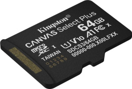 Карта памяти microSDXC UHS-I U1 Kingston Canvas Select Plus 64 ГБ, 100 МБ/с, Class 10, SDCS3/64GBSP,  1 шт., без адаптера