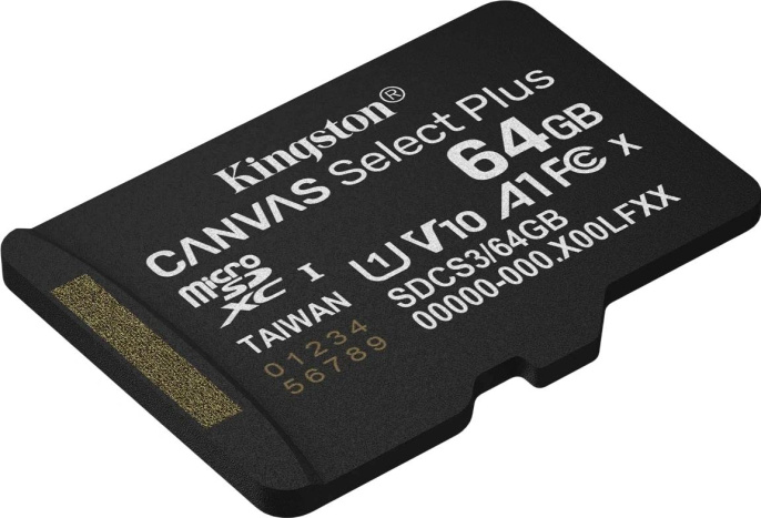 Карта памяти microSDXC UHS-I U1 Kingston Canvas Select Plus 64 ГБ, 100 МБ/с, Class 10, SDCS3/64GBSP,  1 шт., без адаптера