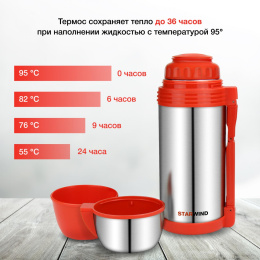 Термос Starwind 30-1800 1.8л. серебристый/красный картонная коробка