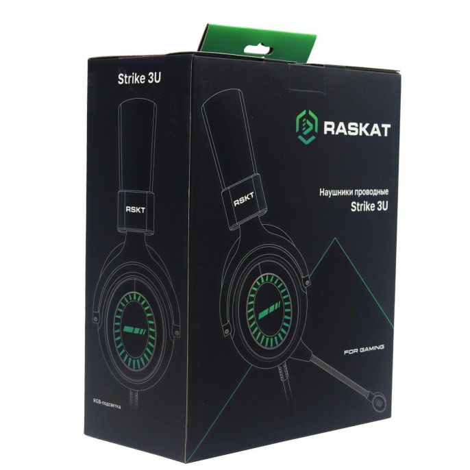 Наушники Raskat Strike 3U 50мм, 32Ом, 114±3дБ, 20-20000Гц, микрофон, USB 2м, подсветка