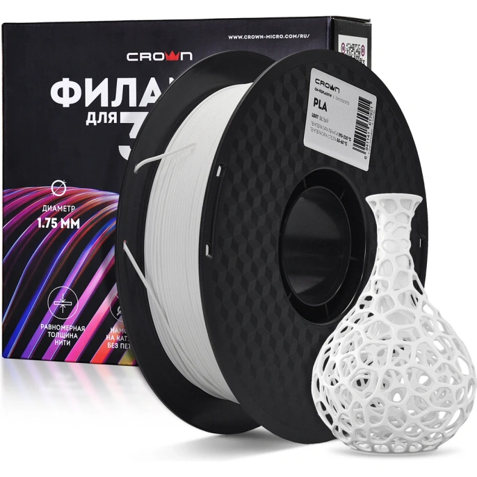 Пластик для принтера CROWN MICRO CM-FILPLA001W PLA Белый CM000003715