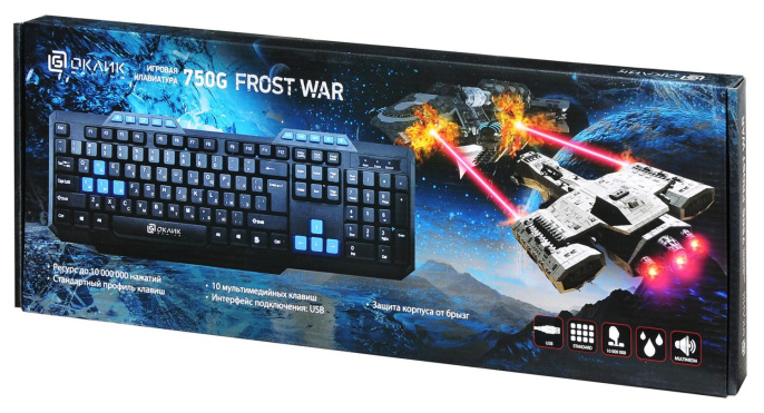 Клавиатура Оклик 750G FROST WAR черный/черный USB Multimedia for gamer (337452) кабель 1.8м