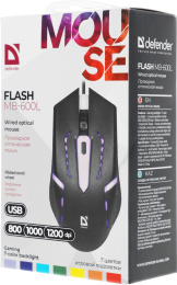 Мышь проводная Defender Flash MB-600L, игровая, оптическая, USB, 1200dpi, черный [52600]