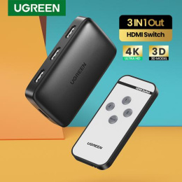 Переключатель HDMI UGREEN CM332-80125; HDMI 1.4; вход: 3x HDMI (F); выход: 1x HDMI (F), разрешение: 4K*2K@30Hz